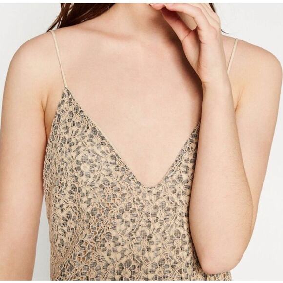 ZARA Beige Gray Lace Spaghetti Strap Lined Slip Dress size Small - Picture 3 of 11